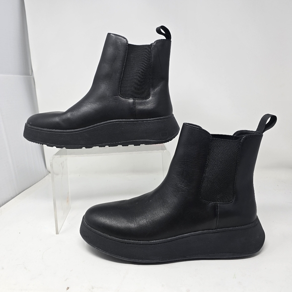 Fitflop Womens Size 9 Black F Mode Chelsea Leather Pull On Ankle Boots Flatform - Picture 3 of 13